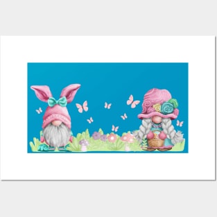 Pastel spring Easter bunny gnome couple Posters and Art